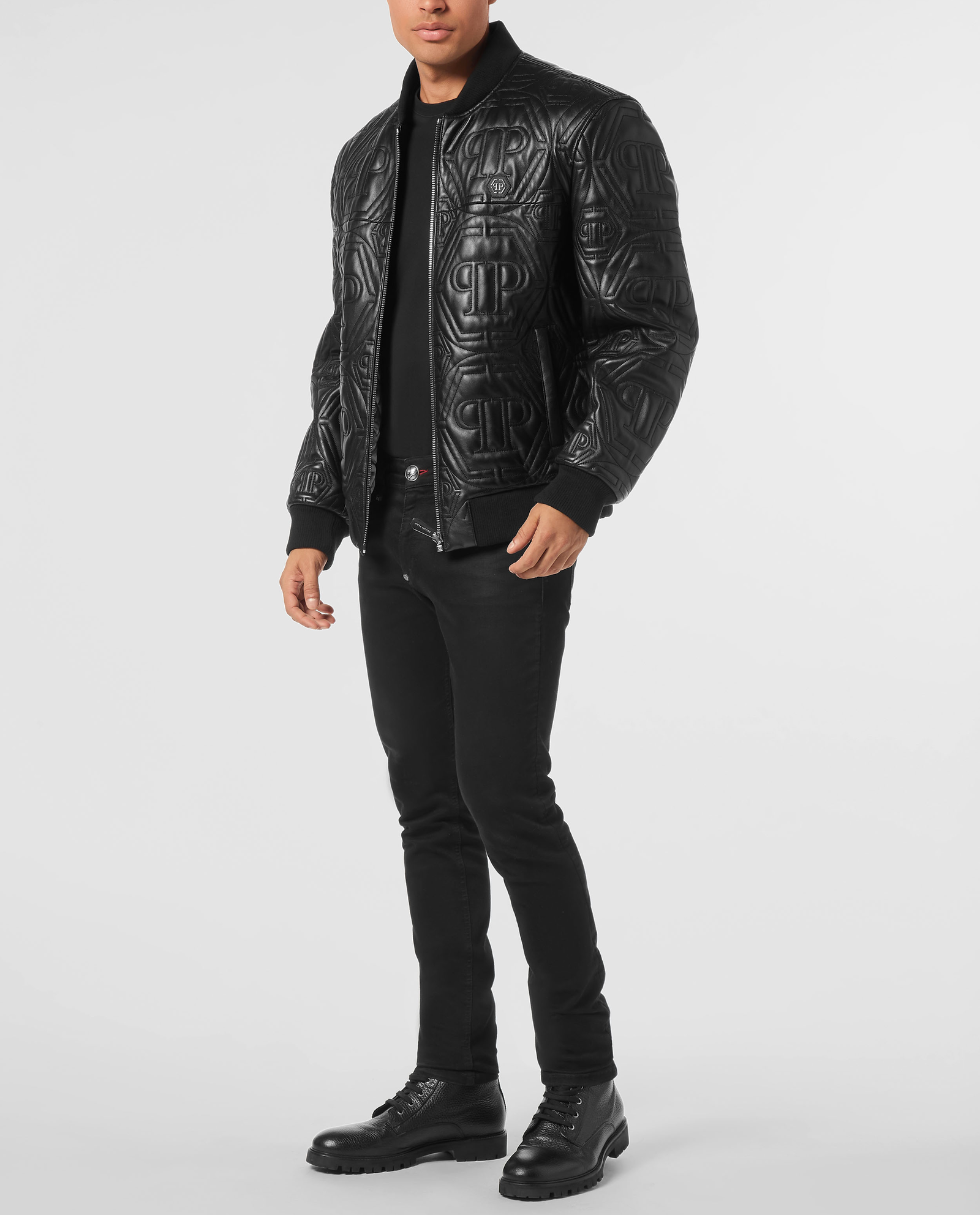 Czarna skórzana kurtka z monogramem - Image #2