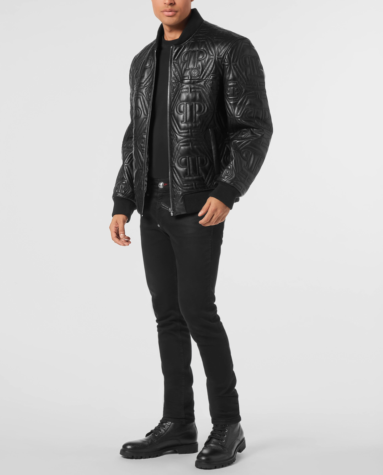 Czarna skórzana kurtka z monogramem - Image #2