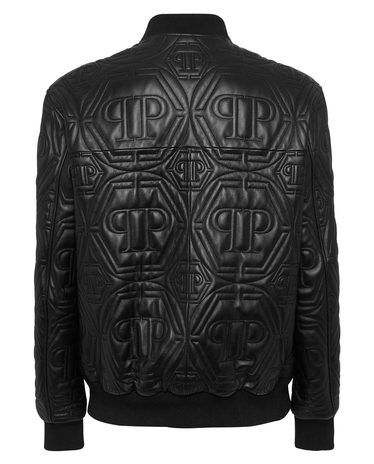 Czarna skórzana kurtka z monogramem - Image #4