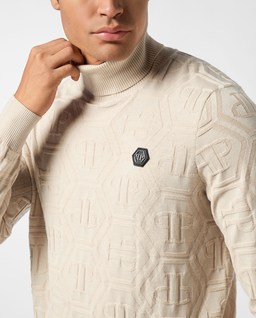 Beżowy sweter z golfem - Image #4
