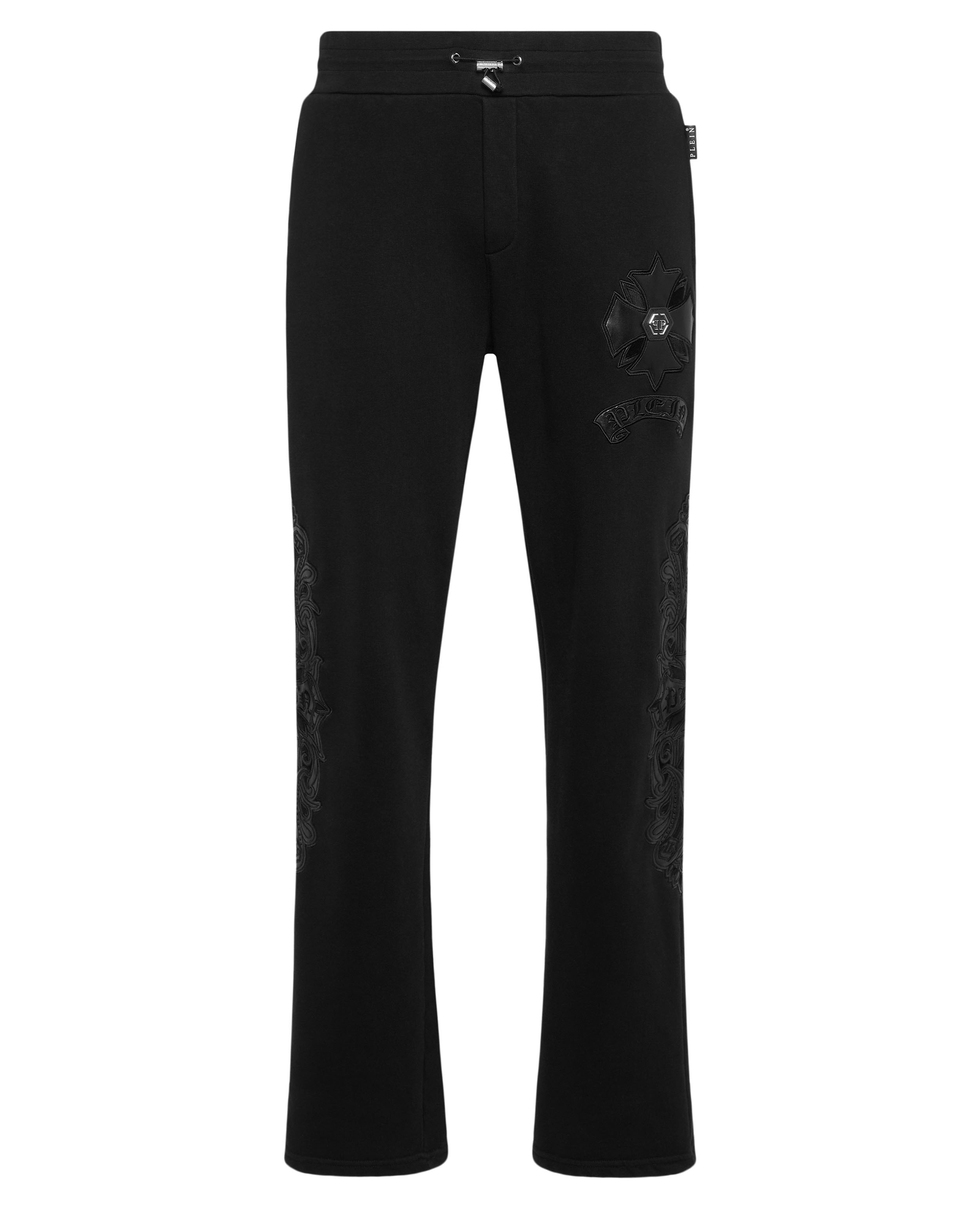 Czarne spodnie dresowe ze skórzanymi naszywkami - Image #4