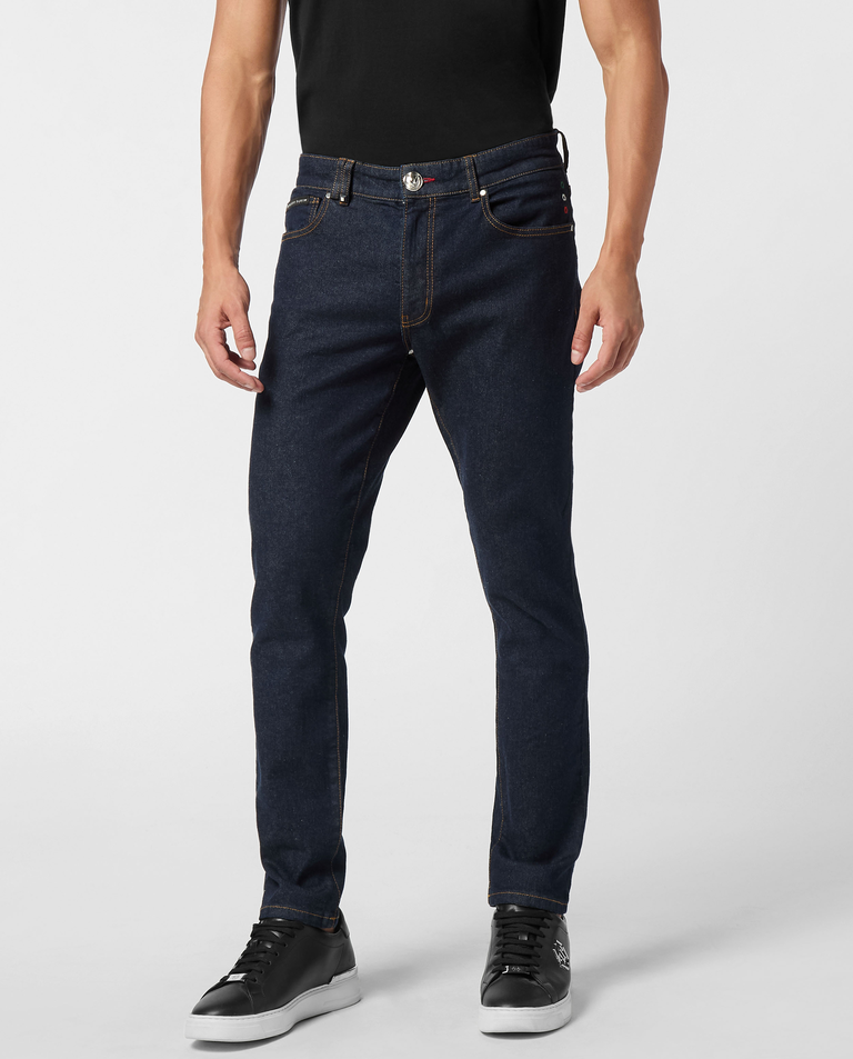 Granatowe jeansy Skinny