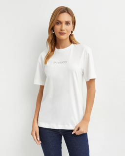 Biały t-shirt z kryształkowym logo - Image #0