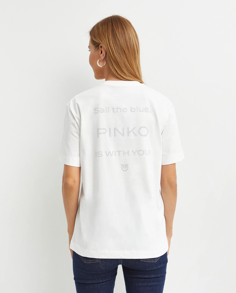 Biały t-shirt z kryształkowym logo - Image #1