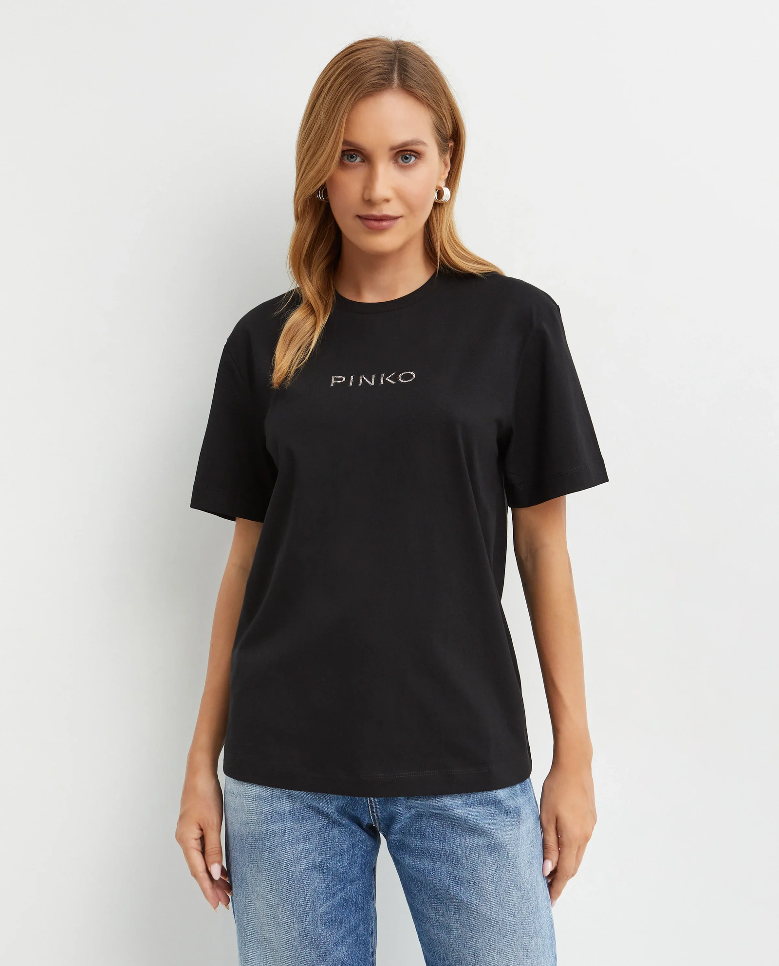 Czarny t-shirt z kryształkowym logo - Image #0