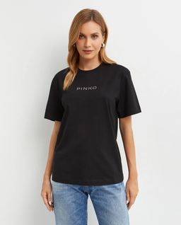 Czarny t-shirt z kryształkowym logo - Image #0