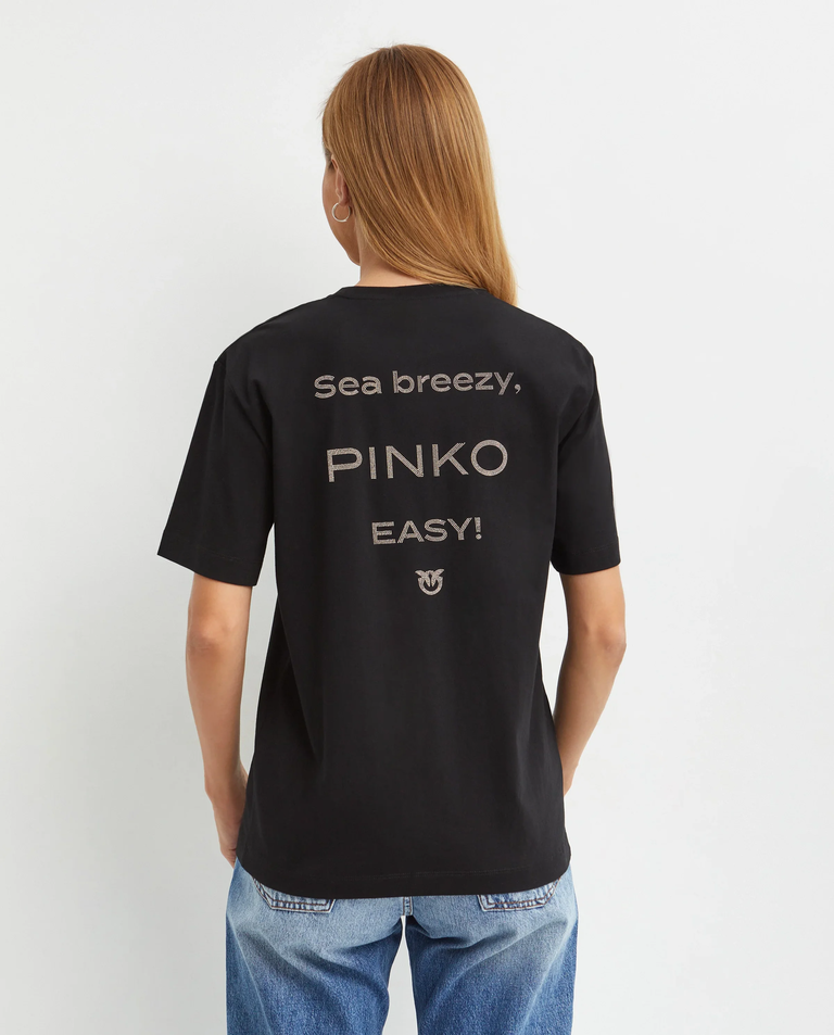 Czarny t-shirt z kryształkowym logo - Image #1
