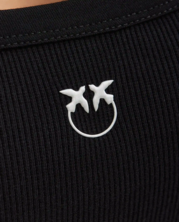 Czarny prążkowany top z logo - Image #3