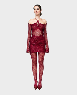 Bordowa sukienka mini z rajstopami Glam Witch - Image #4