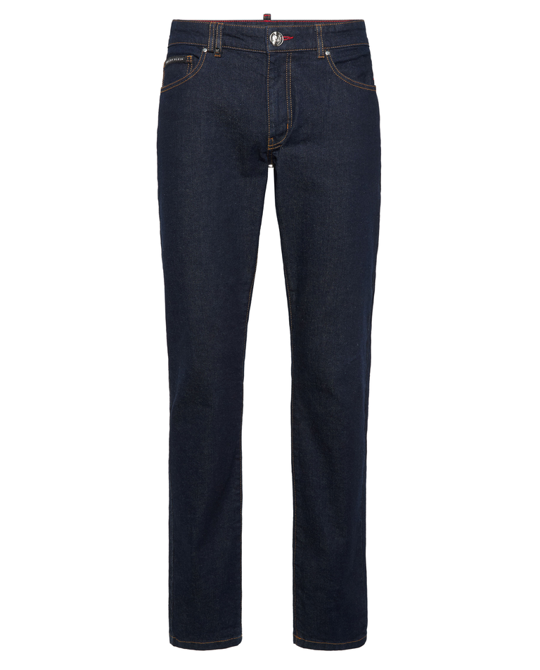 Ciemnoniebieskie jeansy o prostym kroju - Image #4