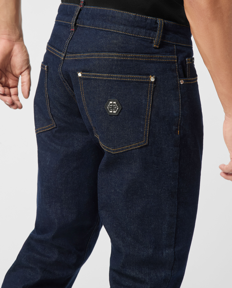 Ciemnoniebieskie jeansy o prostym kroju - Image #3