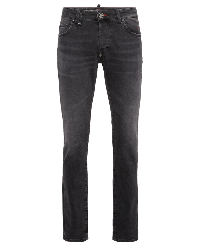 Czarne jeansy z monogramem Super Straight