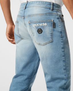 Niebieskie jeansy o prostym kroju - Image #4