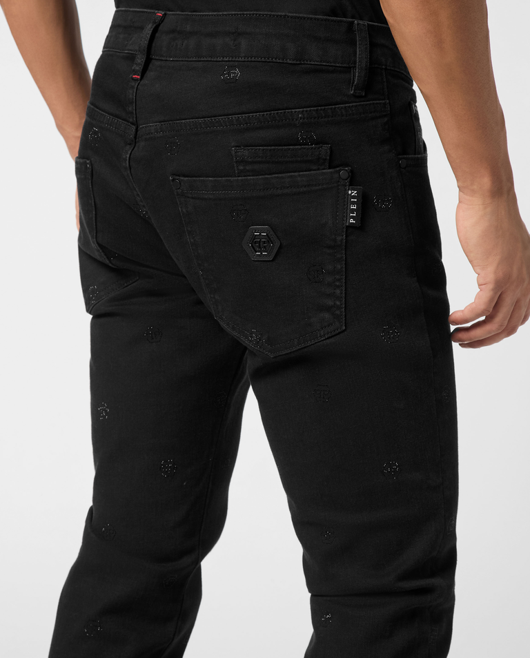 Czarne jeansy Super Straight Monogram Strass - Image #4