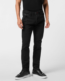 Czarne jeansy Super Straight Monogram Strass - Image #0