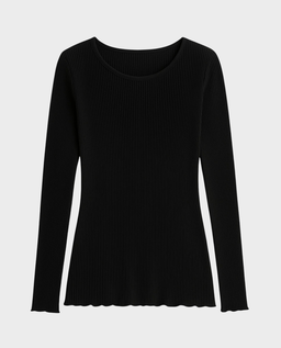 Jedwabny longsleeve z prążkowanej dzianiny - Image #0