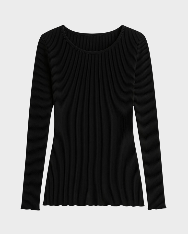 Jedwabny longsleeve z prążkowanej dzianiny - Image #0