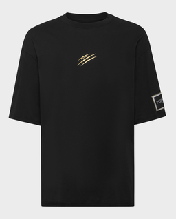Czarny bawełniany T-shirt z nadrukiem - Image #0