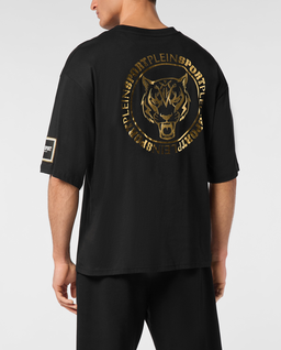 Czarny bawełniany T-shirt z nadrukiem - Image #2