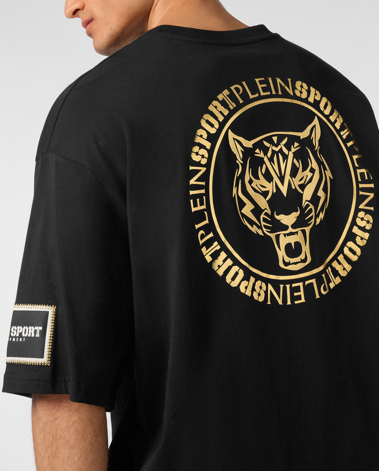 Czarny bawełniany T-shirt z nadrukiem - Image #4