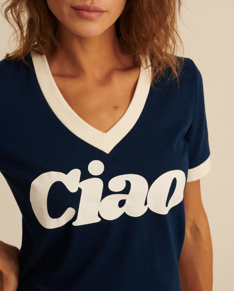 Granatowy t-shirt Ciao V-neck - Image #3
