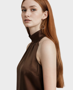 Czekoladowa bluzka z odkrytymi plecami z jedwabiu Charlie - Image #0