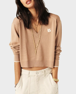 Beżowy sweter z białą lamówką - Image #0
