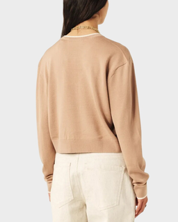 Beżowy sweter z białą lamówką - Image #1