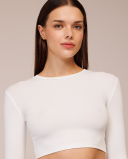Biały crop top z długimi rękawami - Image #0