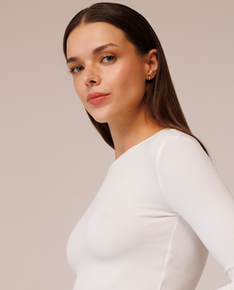 Biały crop top z długimi rękawami - Image #2