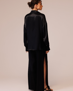 Czarne spodnie satynowe z rozcięciami - Image #2