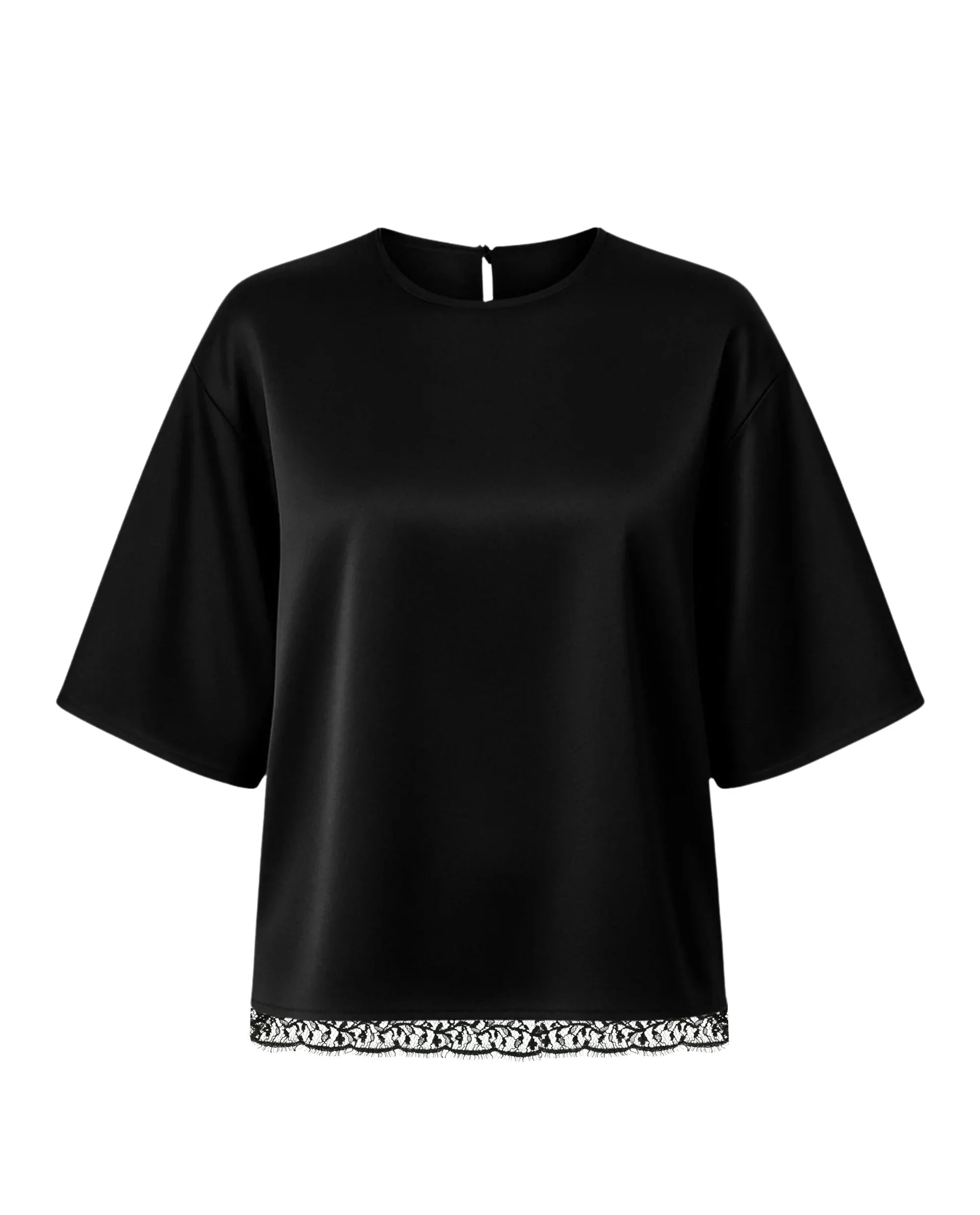 Jedwabny czarny t-shirt z koronką - Image #1