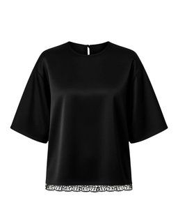 Jedwabny czarny t-shirt z koronką - Image #1