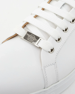 Skórzane białe sneakersy z logo - Image #4