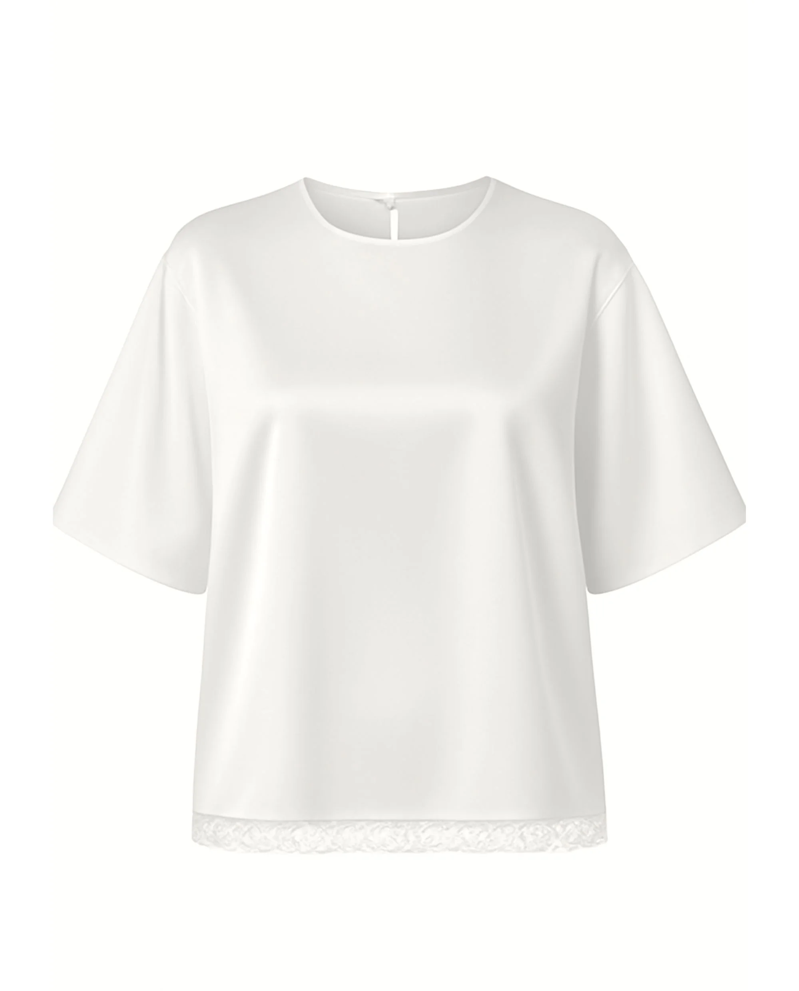 Jedwabny t-shirt ecru z koronką - Image #1