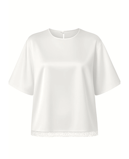 Jedwabny t-shirt ecru z koronką - Image #1
