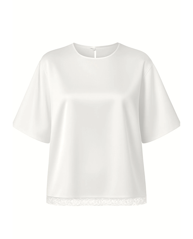 Jedwabny t-shirt ecru z koronką - Image #1