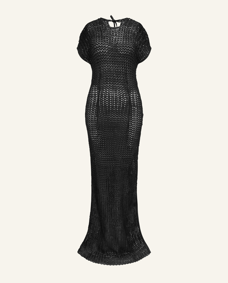 Długa pleciona sukienka w kolorze czarnym - Image #2