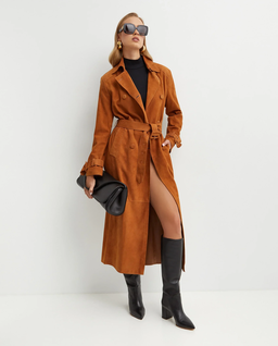 Zamszowy brązowy trencz Tate - Image #6