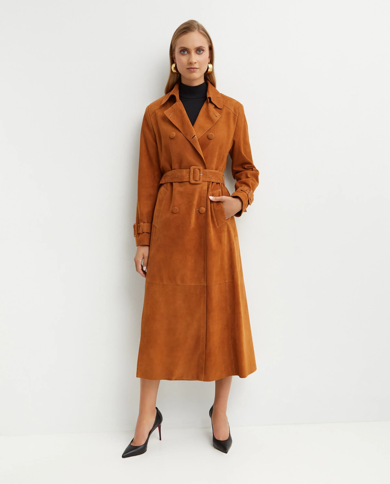 Zamszowy brązowy trencz Tate - Image #0