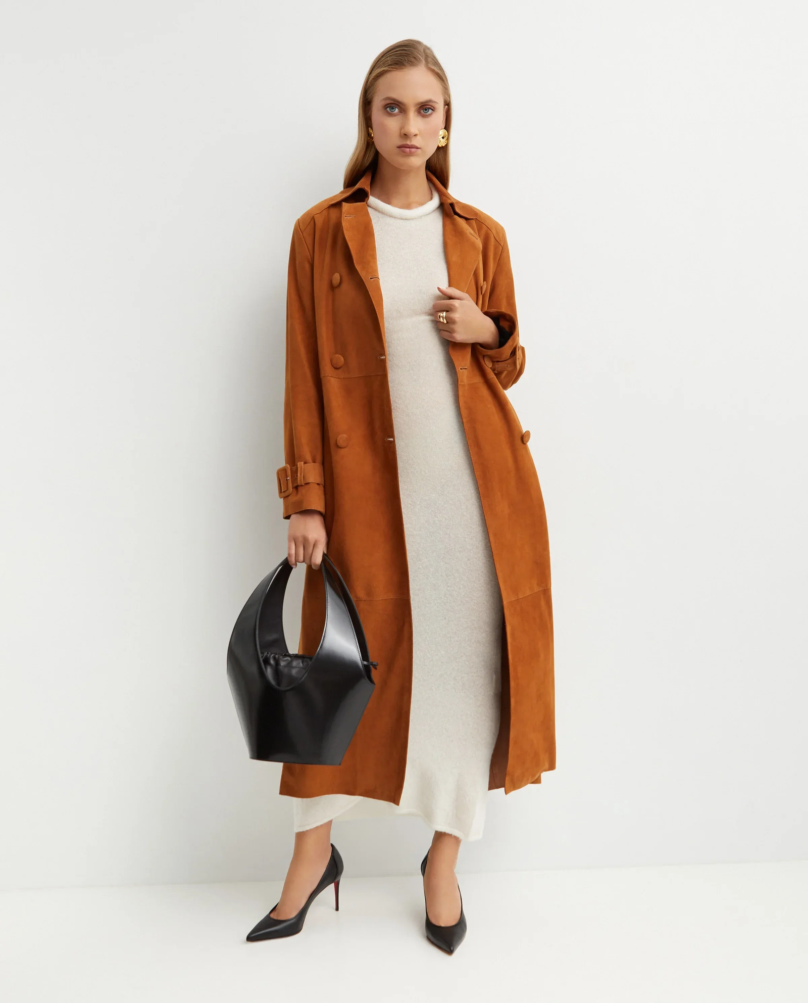 Zamszowy brązowy trencz Tate - Image #3