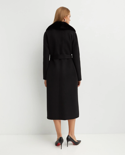 Czarny długi płaszcz z kołnierzem - Image #2