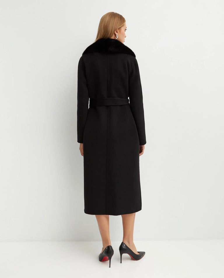 Czarny długi płaszcz z kołnierzem - Image #2