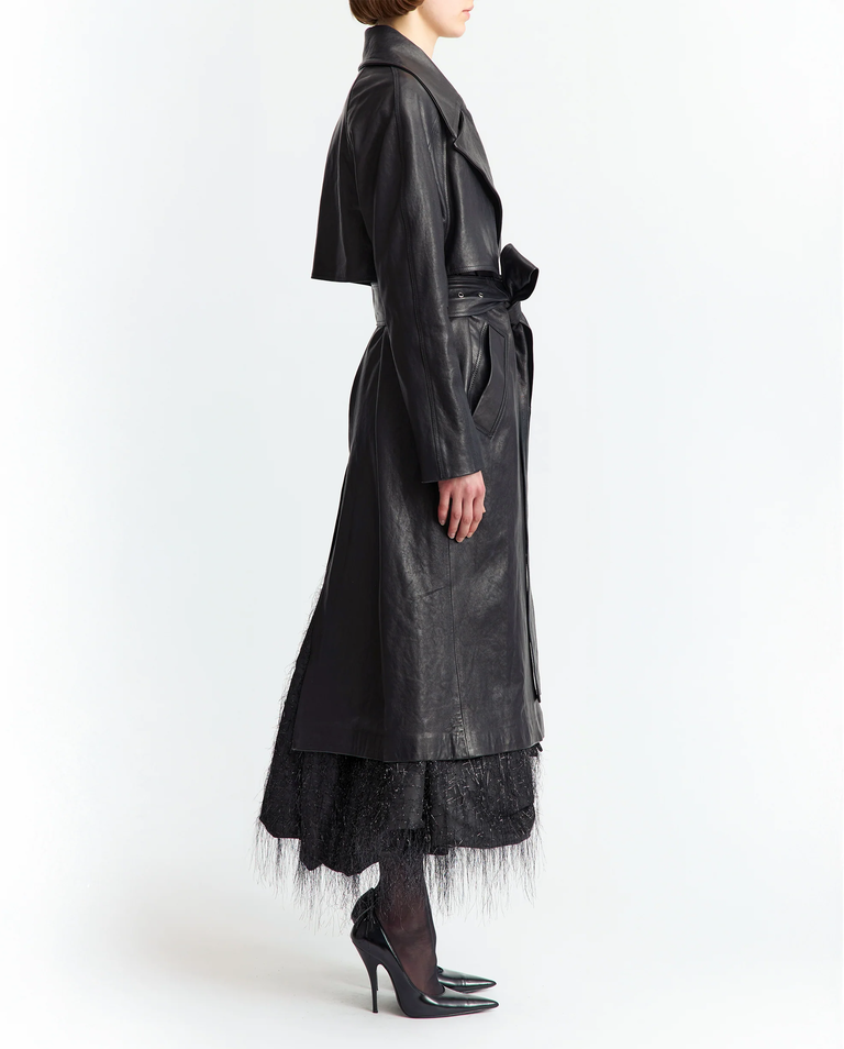 Czarny skórzany płaszcz Palmi - Image #3