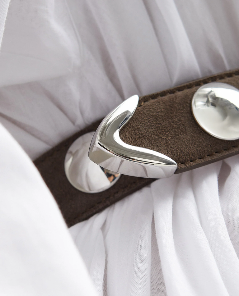 Brązowy zamszowy pasek z ćwiekami - Image #3