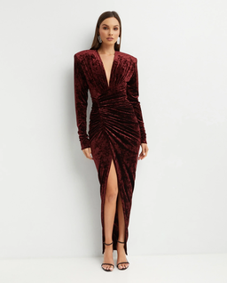 Welurowa sukienka z drapowaniem - Image #2