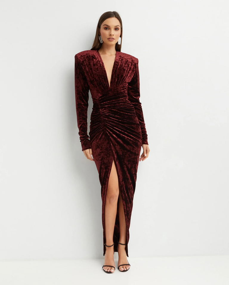 Welurowa sukienka z drapowaniem - Image #2