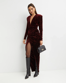 Welurowa sukienka z drapowaniem - Image #4