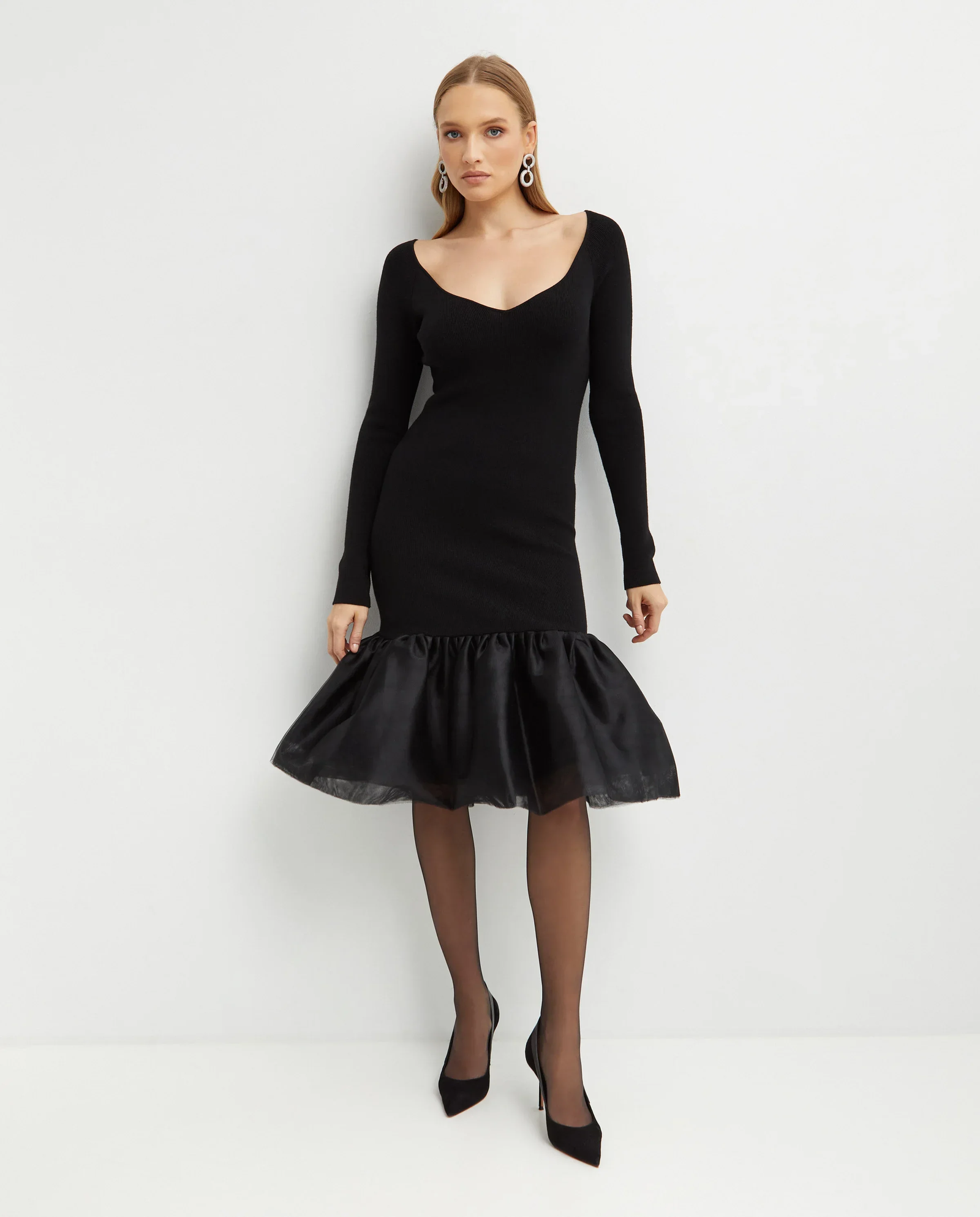 Sukienka midi z tiulową falbaną - Image #0