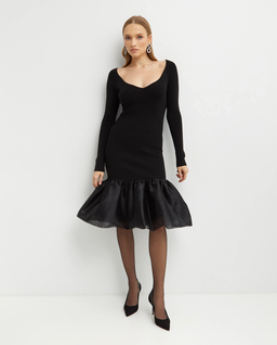 Sukienka midi z tiulową falbaną - Image #0